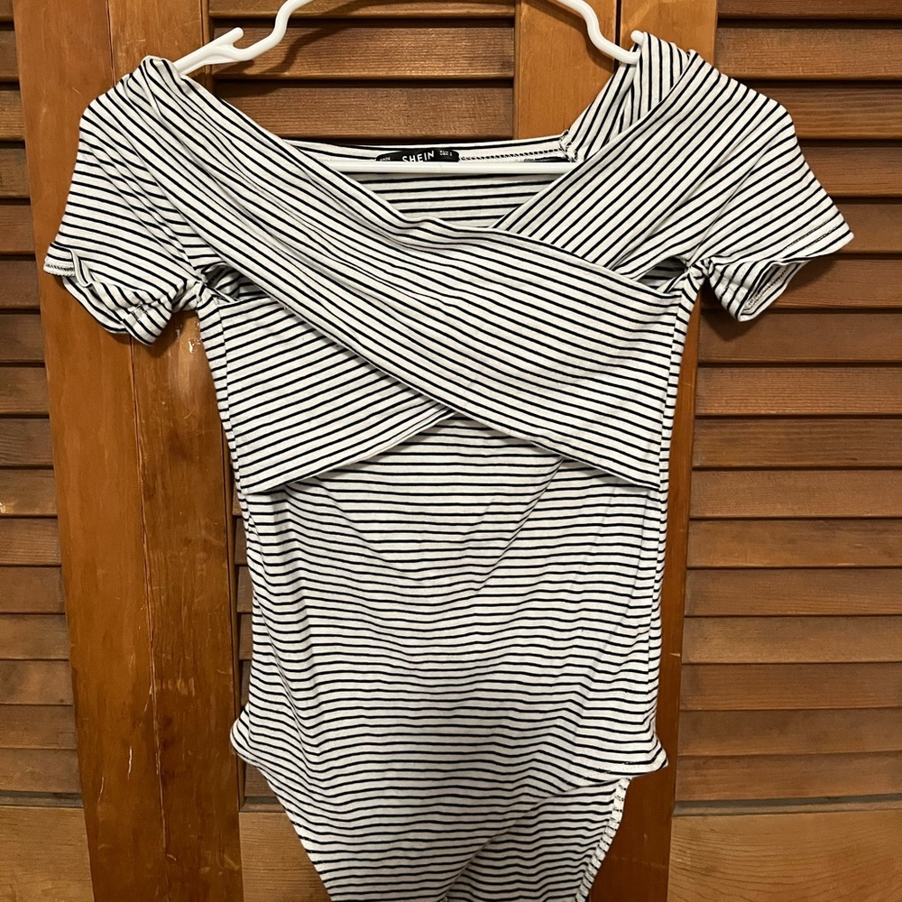 Size small, SHEIN black and white striped bodysuit